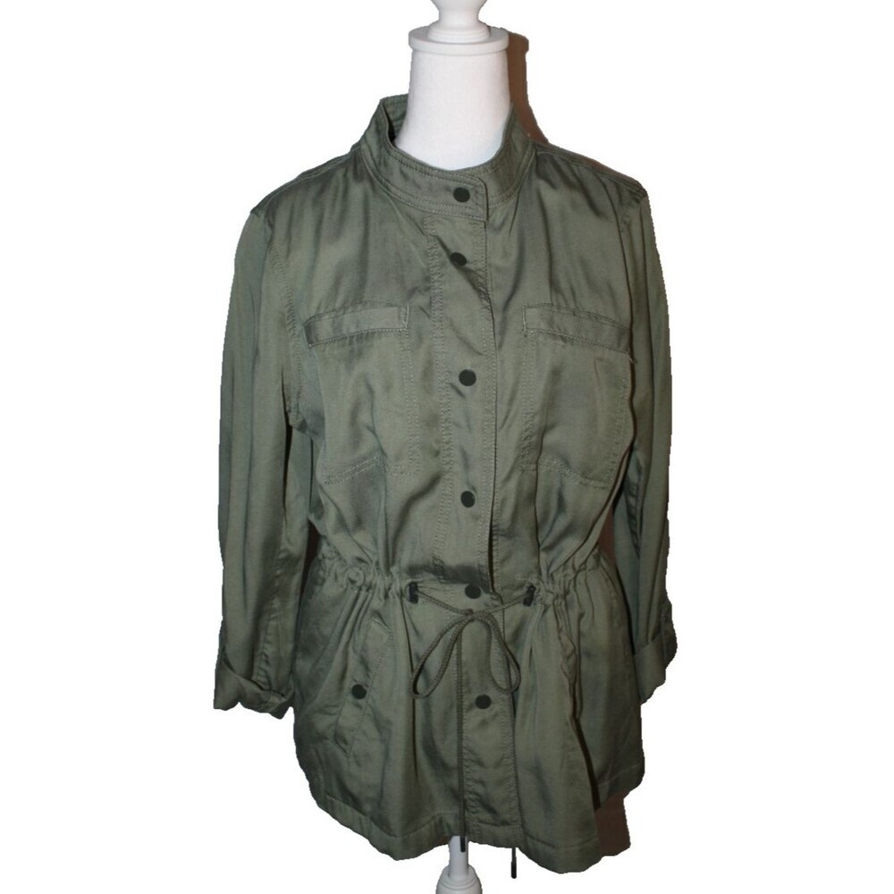 Ann Taylor LOFT Army Green Military Style Jacket Size Medium Cinch waist Utility - Picture 2 of 11